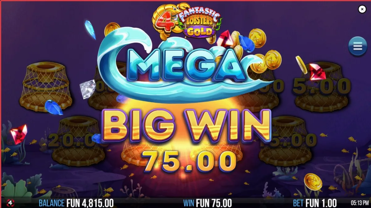 Tampilan visual slot 4 Fantastic Lobsters Gold dengan tema bawah laut yang penuh warna